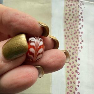 Early Trollbeads Glass Charm – Red & White Feather Swirl